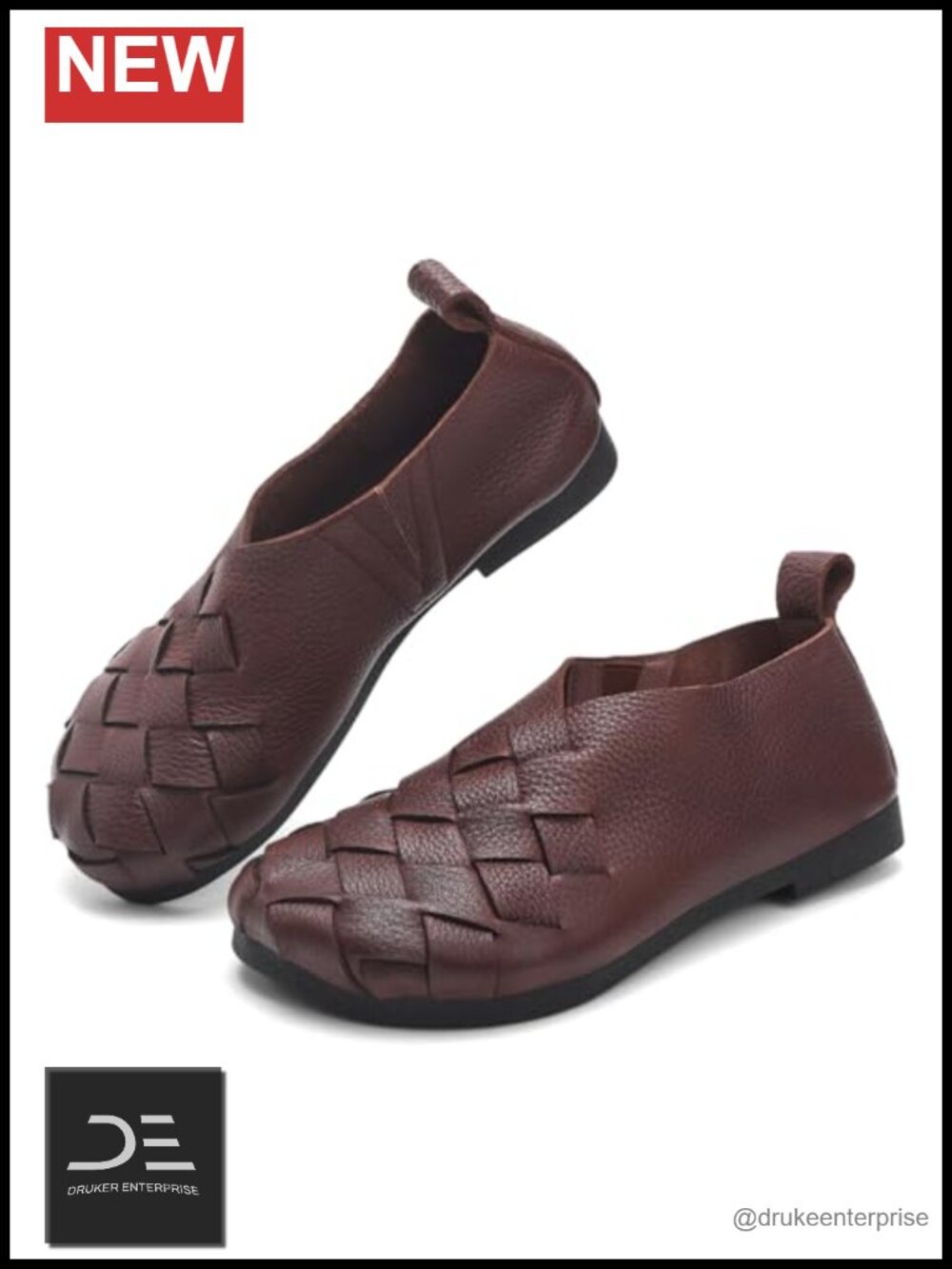 Women's Soft Leather Flats Loafers Weave Stacked Heel Mary Jane Shoes